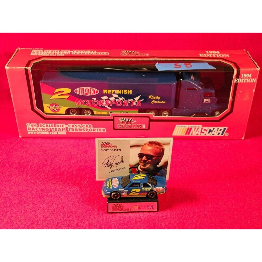 RICKY CRAVEN NASCAR #2 TRANSPORTER BUNDLE w/MATCHING STOCKCAR & PLAYER CARD -NIB